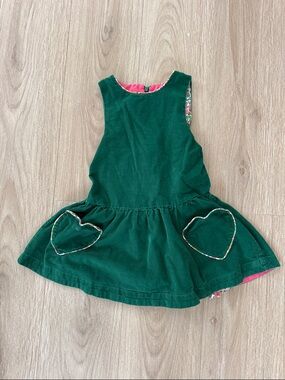 Mini Boden Green Corduroy Dress with Pink Trim